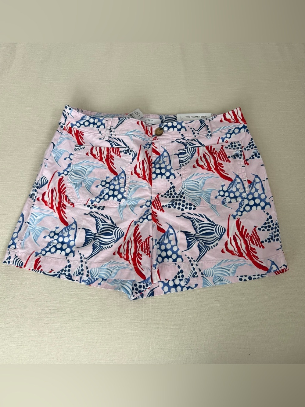 LOFT -The Palmer Short Pink - Fish Print Size 12 Nautical Preppy Coastal